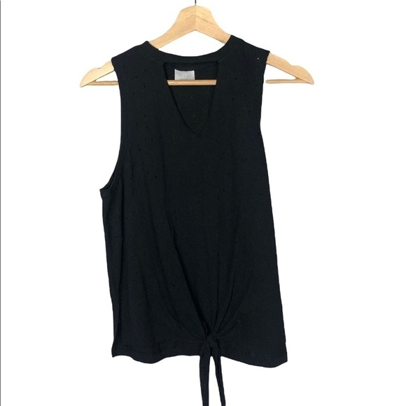 Abound Black Distressed Cutout V-Neck Tie Front Tank Top S - Picture 1 of 4